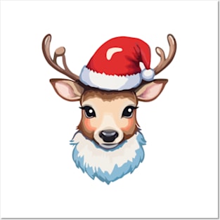 Reindeer with Christmas Hat Posters and Art